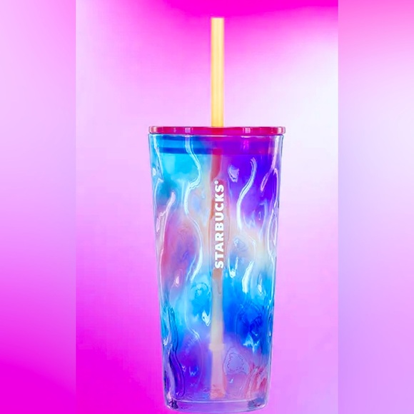 Starbucks Rainbow Mottled Rippled Texture Iridescent Glass Tumbler Cup 2024 NWT - Picture 1 of 16